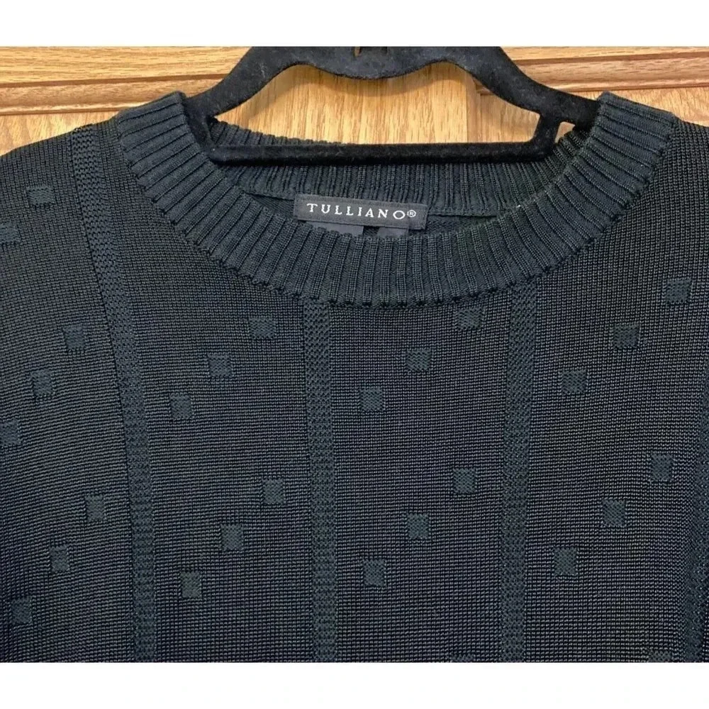 TULLIANO Mens Sweater L Large Black Cotton Rayon Blend Lightweight